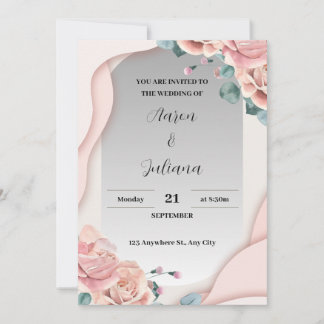 Simples Cinza e Convite para Casamento Rosa
