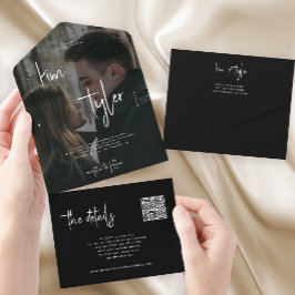 Simples código QR de foto preto e branco RSVP casa