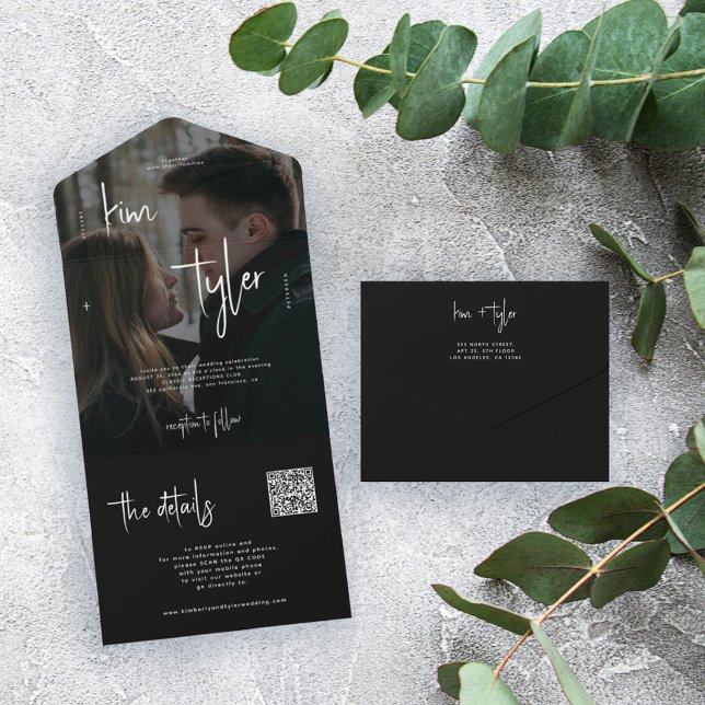 Simples código QR de foto preto e branco RSVP casa (Criador carregado)