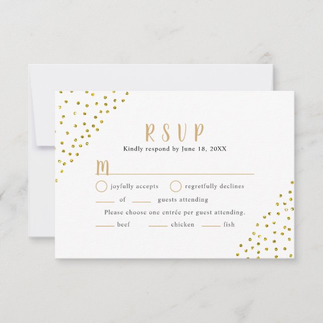 Simples Confetti Dourado Falso RSVP de Casamento + (Frente)