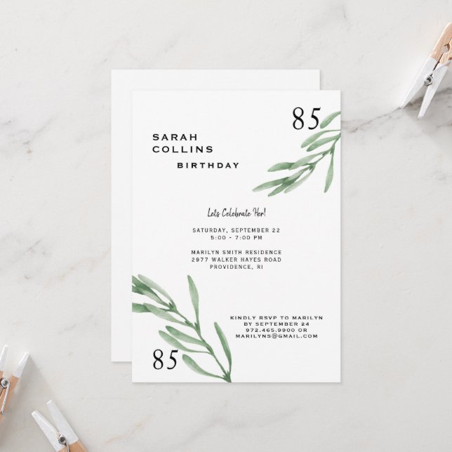 Simples Convite de aniversário 85 (Frente/Verso In Situ)
