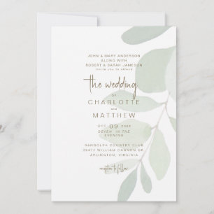 Simples Convite de Casamento com Eucalipto e Pais