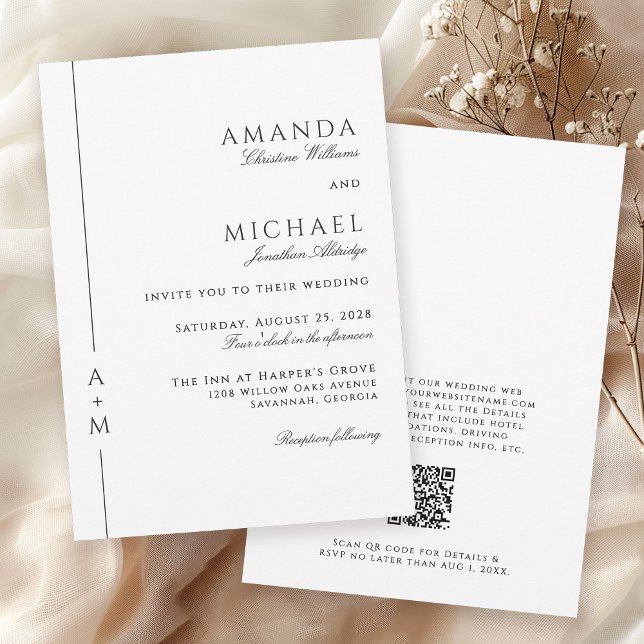 Simples Convite de Casamento com Monograma em QR c (Available in both printed and instant download digital formats.)