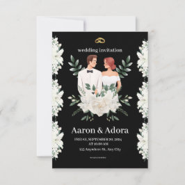 Simples convite de casamento floral preto e verde