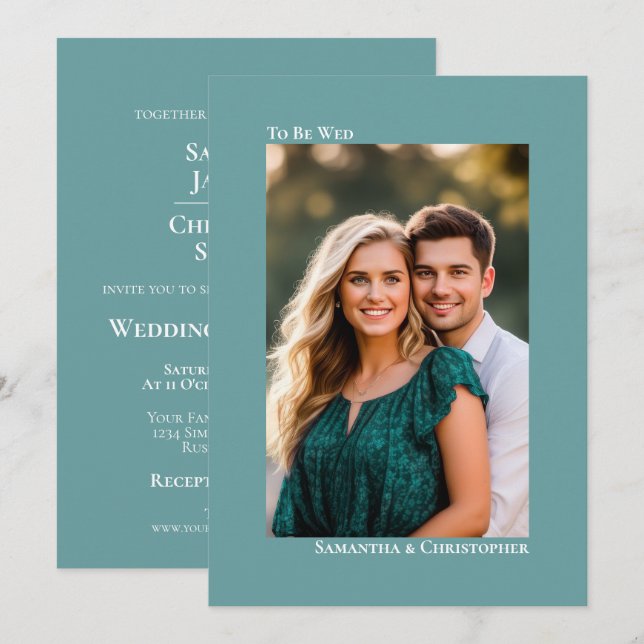 Simples Convite de Casamento Minimalista Verde-Águ (Frente/Verso)