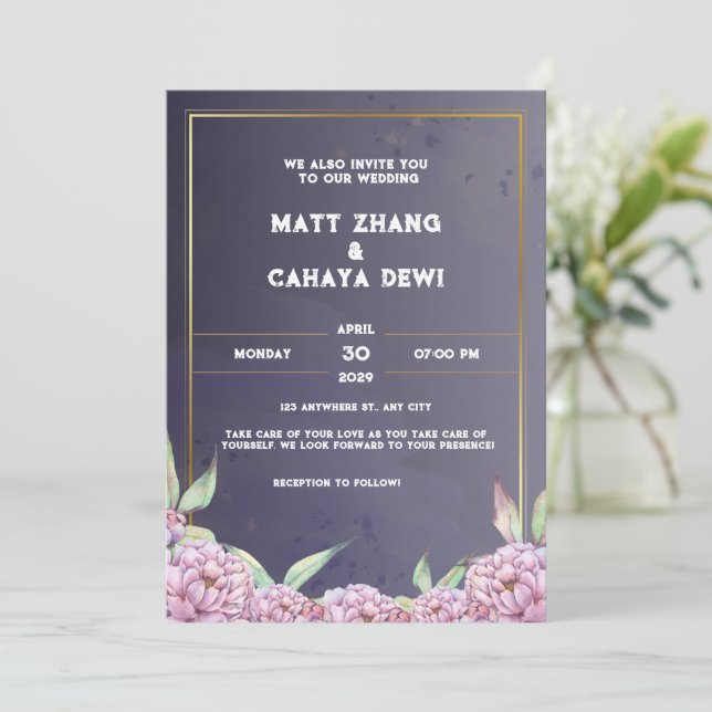Simples convite de casamento preto (Em pé/Frente)