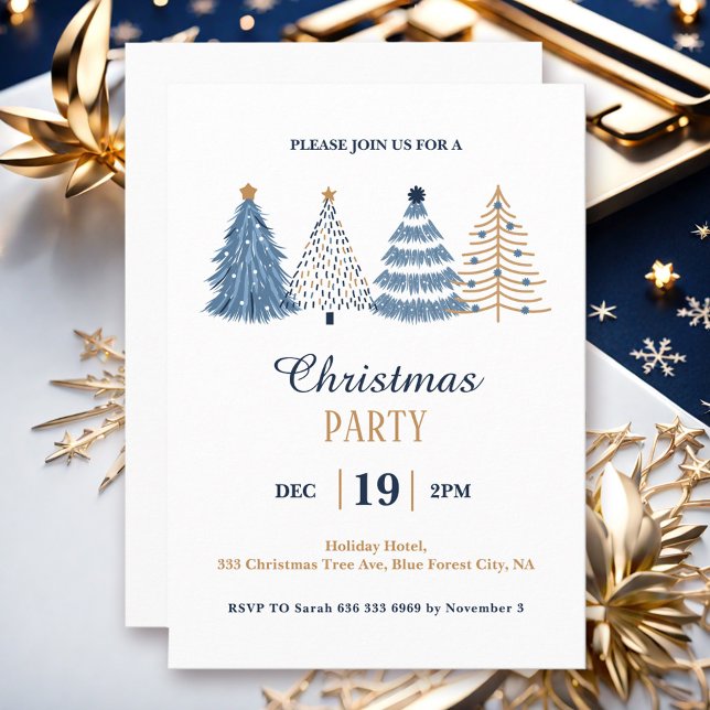 Simples Convite de festas de Natal Azul Corporativ (Simple Corporate Blue Christmas Party Invitation)