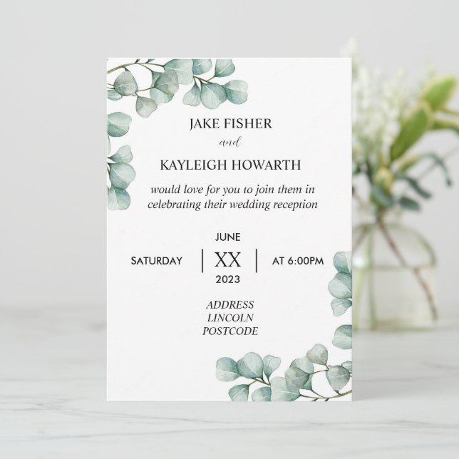 Simples Convite de Recepção de Casamento com Eucal (Em pé/Frente)