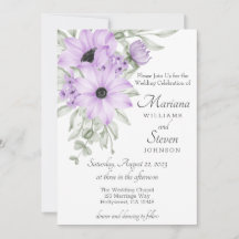 Simples Convite Floral Roxo em Aquarela Elegante