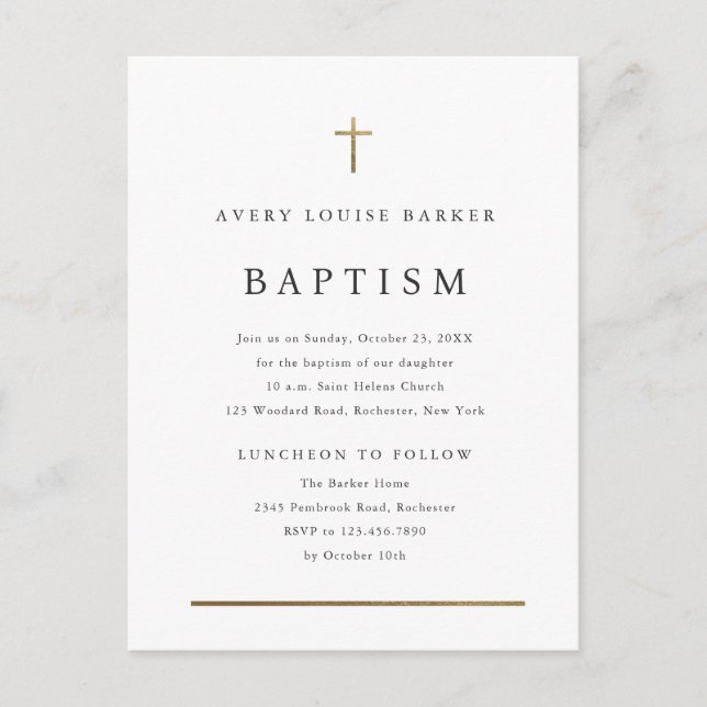 Simples Convite para Batismo Religioso Mínimo (Frente)