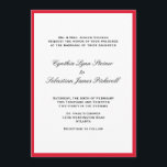 Simples convite para casamento vermelho de borda v<br><div class="desc">Aprecie seus convidados com esses convites de casamento elegantes. O texto é definido em tipos clássicos com uma borda de cor simples. Estes convites de casamento são cartões e vêm com envelopes.</div>
