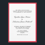 Simples convite para casamento vermelho de borda v<br><div class="desc">Aprecie seus convidados com esses convites de casamento elegantes. O texto é definido em tipos clássicos com uma borda de cor simples. Estes convites de casamento são cartões e vêm com envelopes.</div>