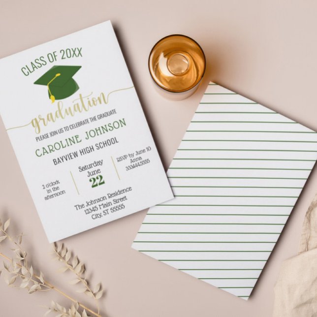 Simples Convite para Graduação Dourada Verde Moder (Criador carregado)