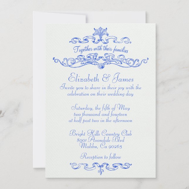 Simples Convites De Casamento Azul De Luxo (Frente)