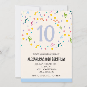 Simples convites para 10 anos Confetti Modern