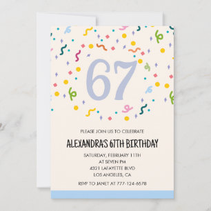 Simples convites para 67 anos Confetti Modern