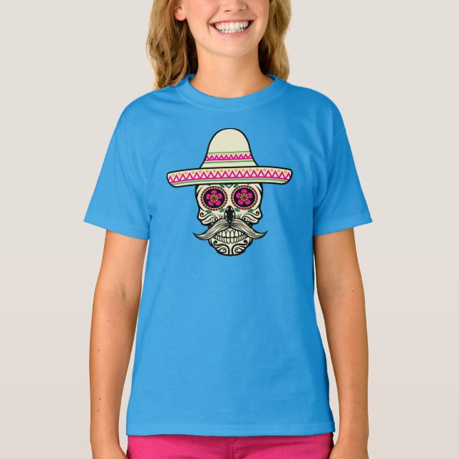 Simples Dia de Muertos Skull com Camisa de Dedo (Frente)