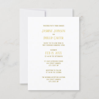Simples Dourado - 3x5 Convite para Casamento/Recep