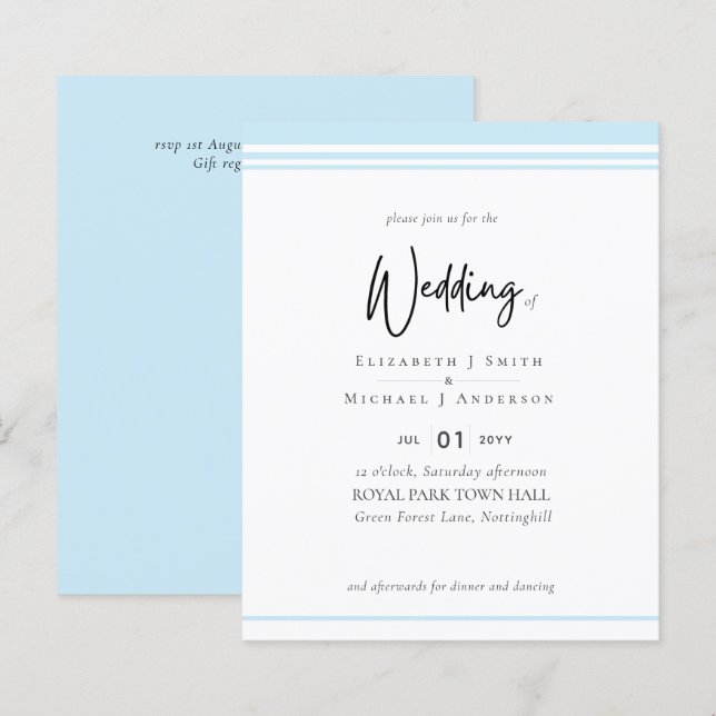 Simples Elegância Aqua Blue Modern Budget Wedn Cas (Frente/Verso)