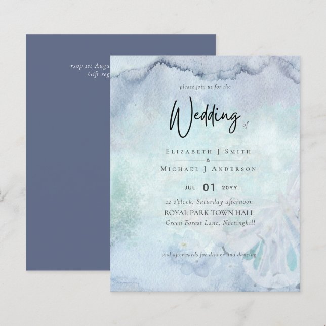 Simples Elegância Dusty Azul Moderno Casamento de  (Frente/Verso)