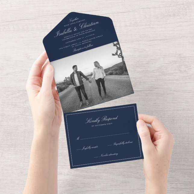 Simples Elegância Foto Convite de Casamento Tudo E (Aba destacável)
