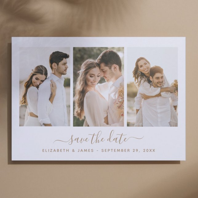 Simples Elegante 3 Foto Salva O Convite De Data (3 photo save the date simple elegant bohemian wedding)