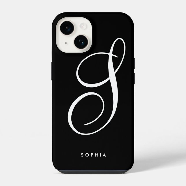 Simples Elegante Chique Preto e Branco Script (Verso)