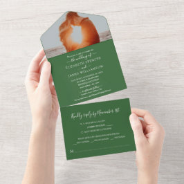 Simples Elegante Foto Casamento RSVP Verde