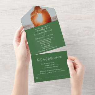 Simples Elegante Foto Casamento RSVP Verde