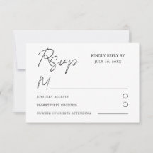 Simples Elegante Preto & Branco Casamento RSVP