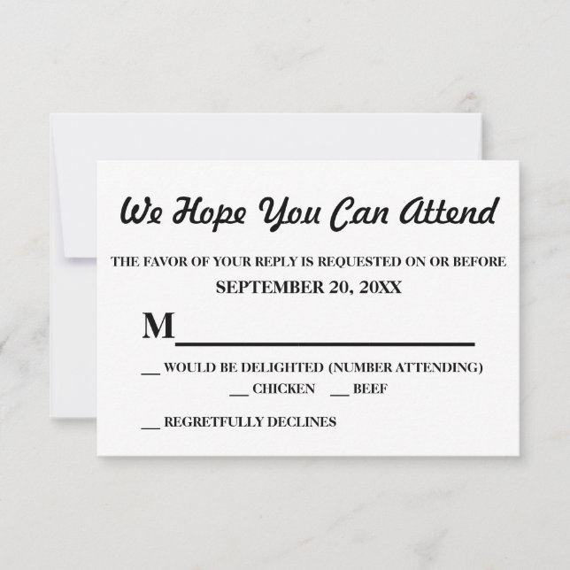 Simples Elegante Resposta de Casamento Branco RSVP (Frente)
