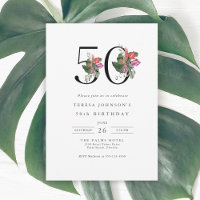 Simples Elegante Tropical 50º Convite de Aniversár