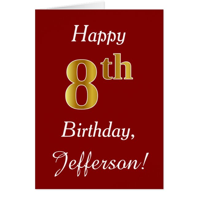 Simples Faux Dourado 8.º Aniversário + Cartão de N (Frente)