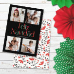 Simples Feliz Navidad Black White - Cartão Vermelh<br><div class="desc">Estes cartões de ano novos, com fotos minimalistas elegantes de 5" x 7" apresentam a saudação, "Feliz Navidad" em letras vermelhas, verdes e brancas em um fundo preto com espaços reservados para você adicionar seu(s) nome(s), ano e quatro de suas fotos favoritas. O fundo tem um design floral branco em...</div>