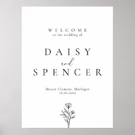 Simples Floral Outline Weding Sign Poster