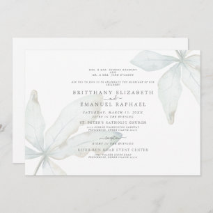Simples Folhagem Tropical Branca Convite IIWedding