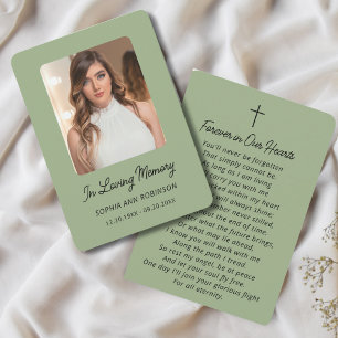 Simples Foto Memorial Sage Green Prayer Card