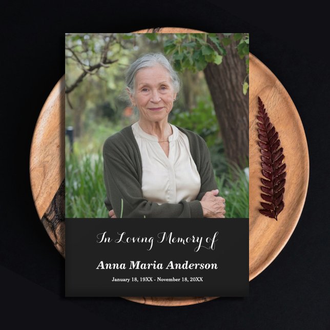 Simples Funeral De Foto Obrigado Cartão Preto (Simple Photo Funeral Thank You Black Card)