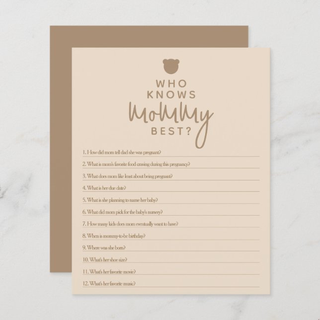 Simples jogo de Chá de fraldas de urso moderno min (Frente/Verso)