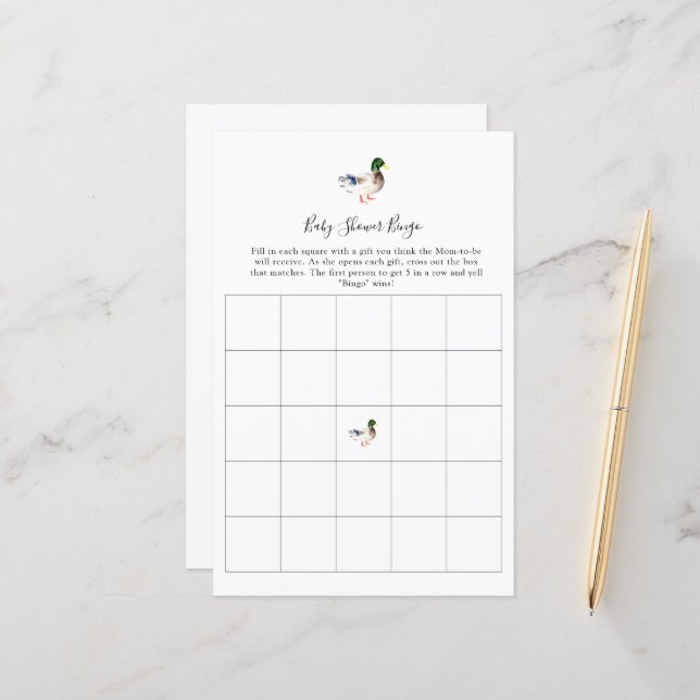 Simples jogo de Chá de fraldas do Bingo Duck (Frente/Verso In Situ)