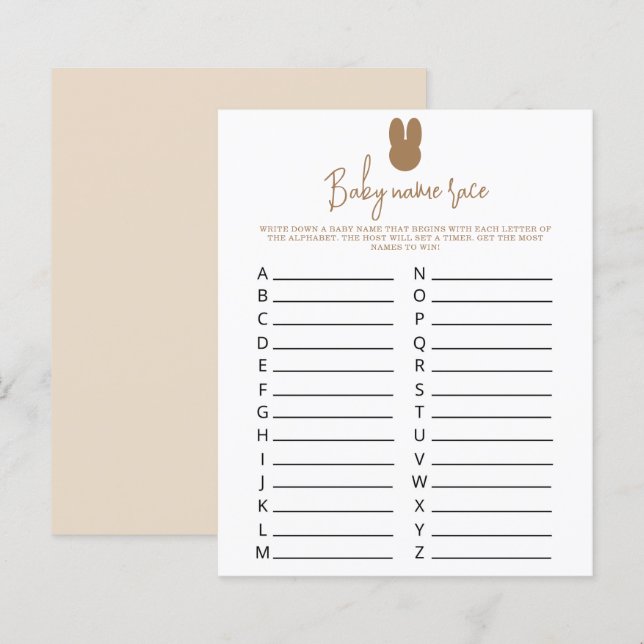 Simples jogo de corrida de nomes de bebês (Frente/Verso)