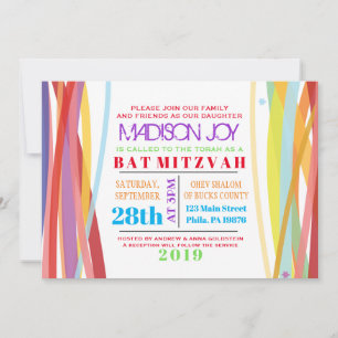 Simples Linhas Bat Bar Mitzvah Convite