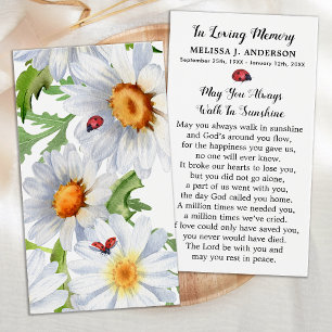 Simples Memorial Floral Daisy Funeral Prayer Card