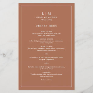 Simples Menu de Casamento Elegante Monograma de Te