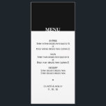 Simples menu de casamento preto e branco<br><div class="desc">Simples menu de casamento preto e branco Pode ser totalmente personalizado para atender às suas necessidades. © Gorjo Design via Zazzle. // Procurando itens correspondentes? Outros artigos de papelaria do conjunto disponíveis aqui: https://www.zazzle.com/collections/black_and_white_striped_wedding-119550615860932414 // Precisa de ajuda para personalizar o seu design? Tem outras ideias? Sinta-se livre para entrar em...</div>