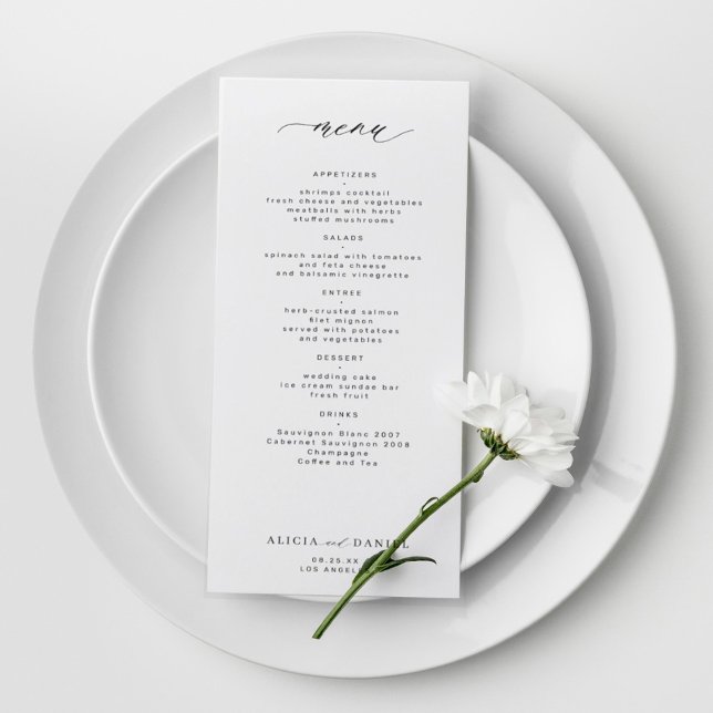 Simples menu de casamento preto e branco elegante (Criador carregado)