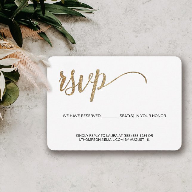 Simples Moderno Dourado RSVP sem envio Assento Res (Modern elegant gold RSVP email phone Response)