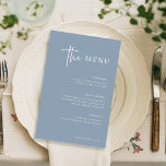 Simples Moderno Minimalista | Menu Dusty Blue Wedd<br><div class="desc">Este elegante e empoeirado menu de janto de casamento azul é simples e minimalista,  mas muito na moda devido ao guião branco moderno manuscrito e ao layout limpo.</div>