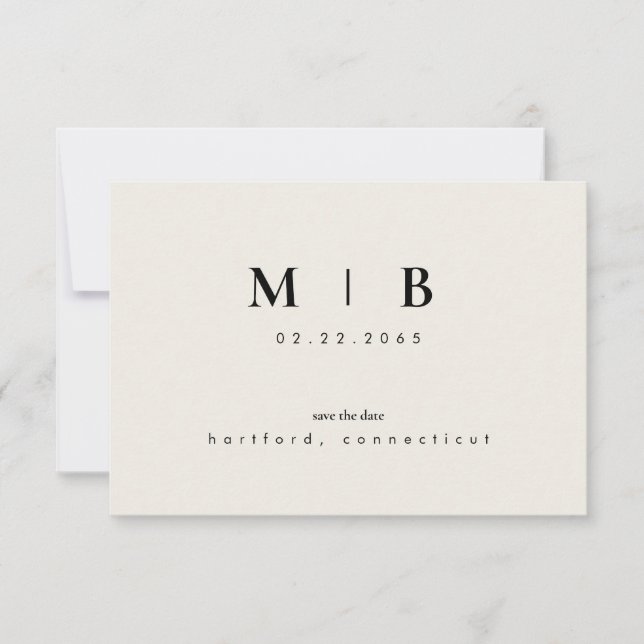 Simples Monograma Bege Save the Date Casamento Ele (Frente)