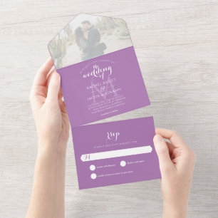 Simples Monograma Roxo Lavanda Foto Casamento